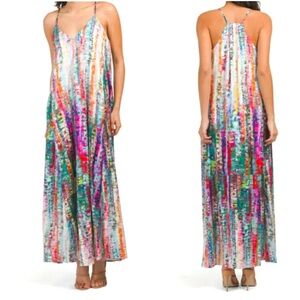 Nicole Miller Watercolor Multicolor Maxi Dress Sz small